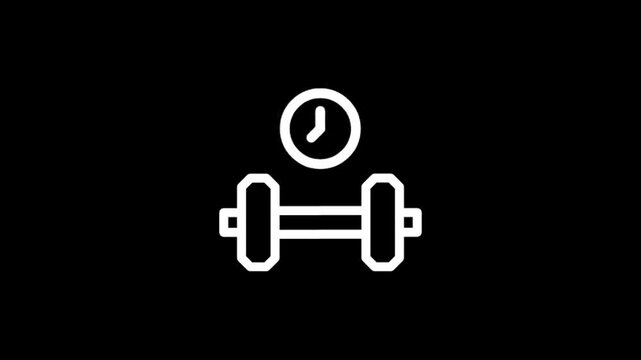 Animated icon of a dumbbell with a timer for fitness and workout tracking