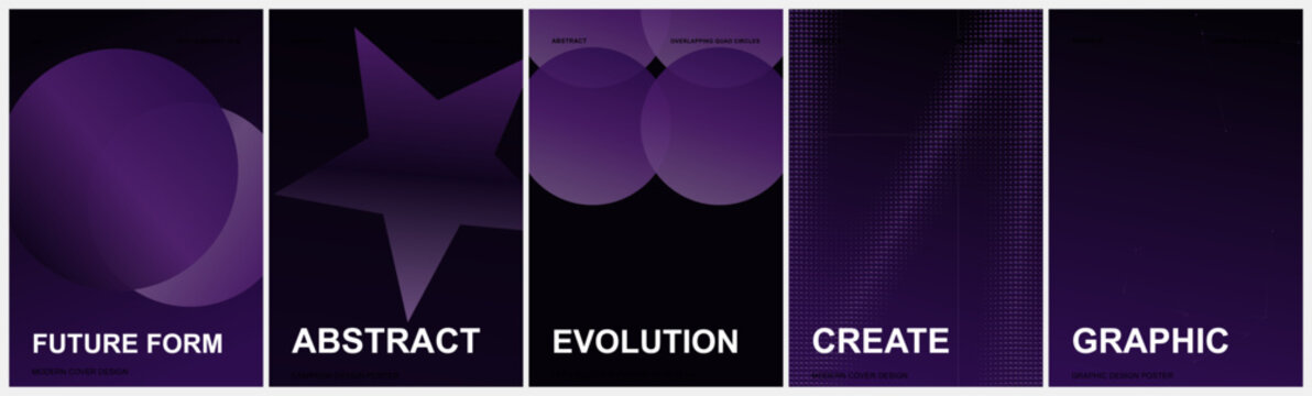 Abstract Purple Vector Poster Collection, Dark Geometric Background Banners, Set of 5 Creative Cover Designs
