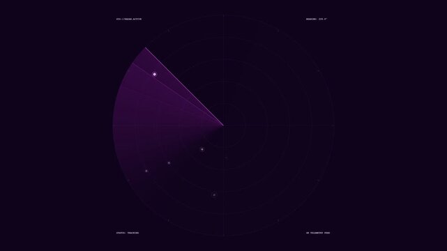 Abstract radar screen with glowing dots and data visualization in purple hues