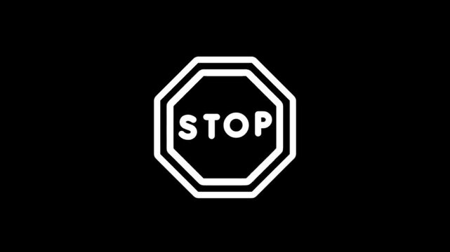 Animated stop sign icon appearing and disappearing on black background