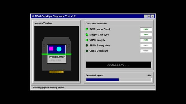 Retro Game Cartridge Digital Diagnostic Software Tool Interface