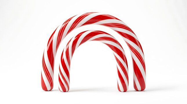 Two traditional red and white striped candy canes arranged in an arch shape