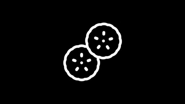 Simple white line drawing of cookies on a black background