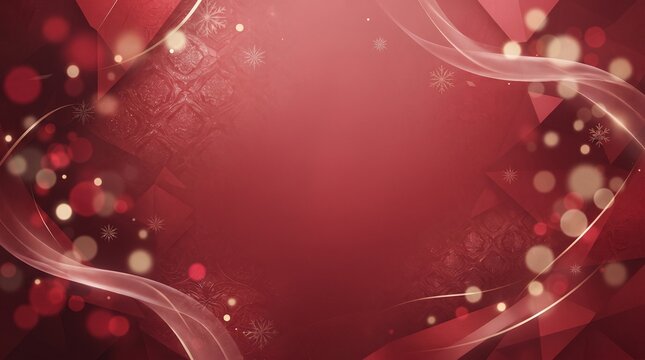 New Year red festive background with glowing bokeh and snowflake patterns