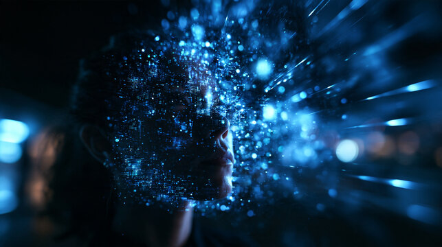 Artificial Intelligence Concept with Glowing Digital Human Face