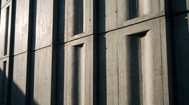 Brutalist Concrete Wall with Sunlit Architectural Panels