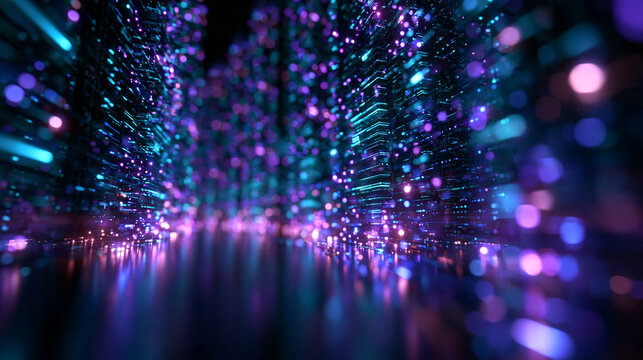 Futuristic Digital Cyberspace with Glowing Neon Data Particles