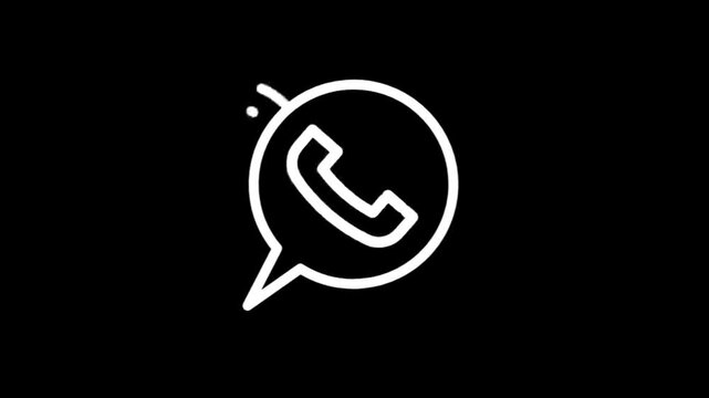 Animated white WhatsApp logo appears and disappears on black background