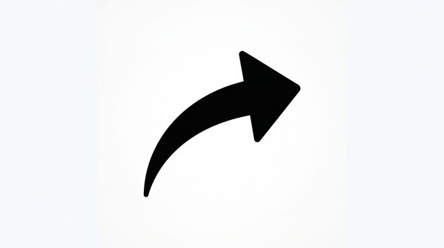 A black curved arrow icon isolated on a plain white background for digital interface design