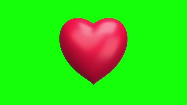 Red 3D beating heart animation on green screen