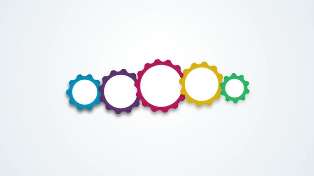 colorful mechanical gears animation with rotating cogs on clean white background