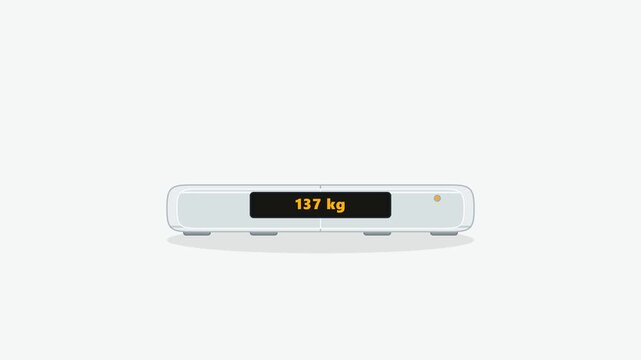 Digital bathroom weight scale counting rapidly from 0 to 180 kg, entering critical red overload state, and breaking apart in a controlled graphic explosion before reassembling in a 10-second seamless 