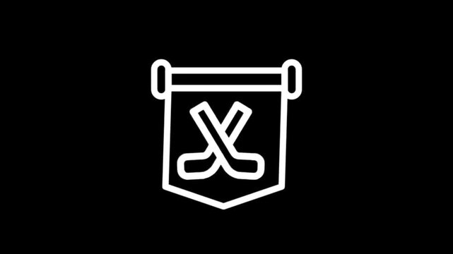 Animated hockey stick and puck icon on a black background for sports content