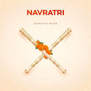 Happy Subh Navratri Dandiya Flower Minimal Clean Background Social Media Post