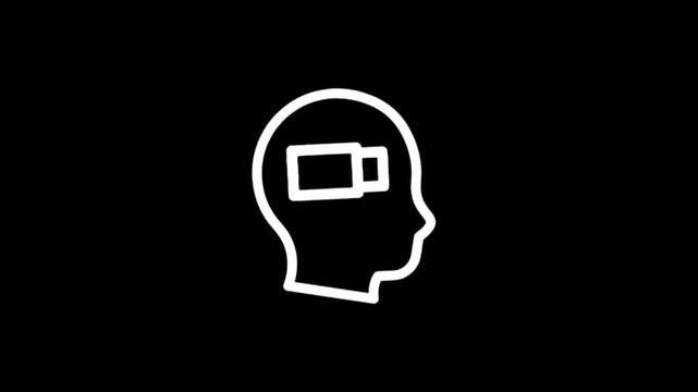 Abstract representation of a low battery symbol inside a human head silhouette