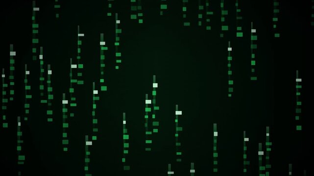 Green matrix raining binary code - black background - animation