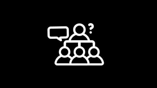 Team meeting with questions and discussion icons on black background