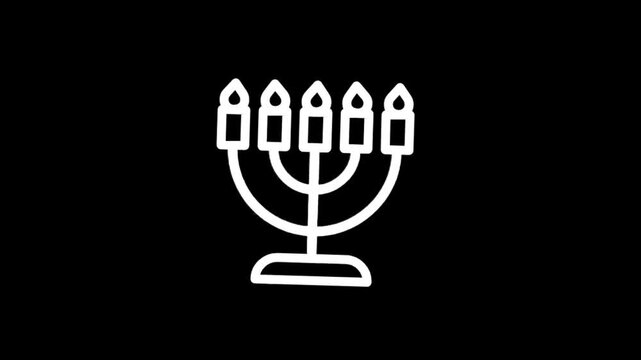 Animated Hanukkah menorah with candles burning brightly on a black background
