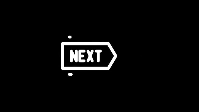 Animated white 'NEXT' button icon on a black background for digital interfaces
