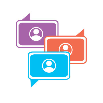 Multicolor group chat speech bubbles set user profile avatar icons team discussion UI  illustration.