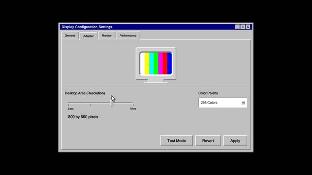 Retro Computer Display Resolution Configuration Settings Interface