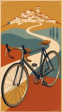 vintage bicycle La Bicicletta poster by retro painting art