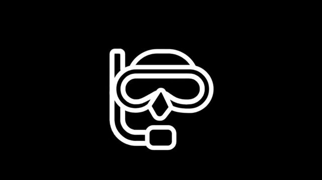 Simple white snorkel mask icon animation on black background