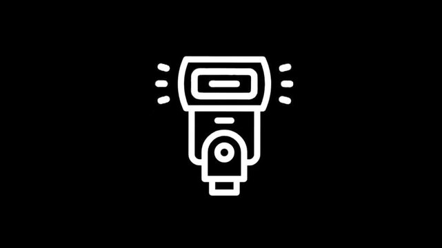 Close-up of a white camera flash icon on a black background