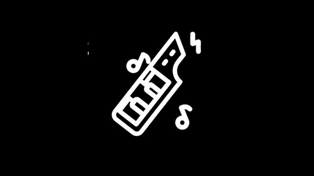 Animated musical notes and lightning bolts surrounding a keyboard icon