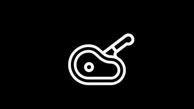 Raw steak and butcher knife icon animation on black background