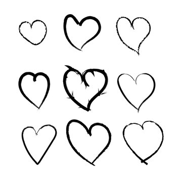 hend brush set of vector hearts