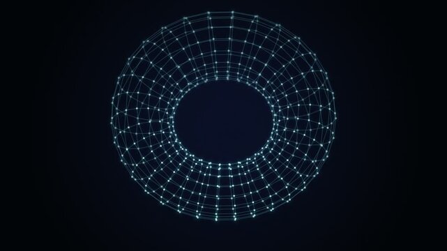 futuristic digital wireframe torus animation technology background