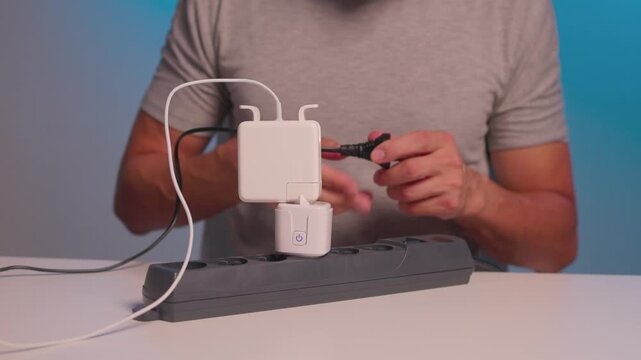 Smart plug handson setup. User demonstrates quick smart socket operation. Individual showcases effortless installation and immediate control of smart electrical devices
