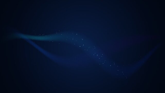 digital data transfer wave animation with flowing blue energy streams and glowing particles on dark background