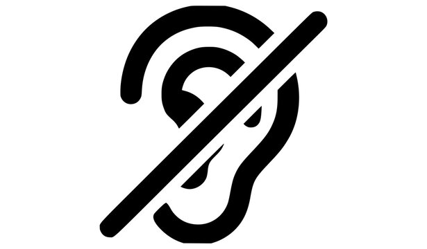 Deafness accessibility vector icon with hearing impaired ear and slash symbol