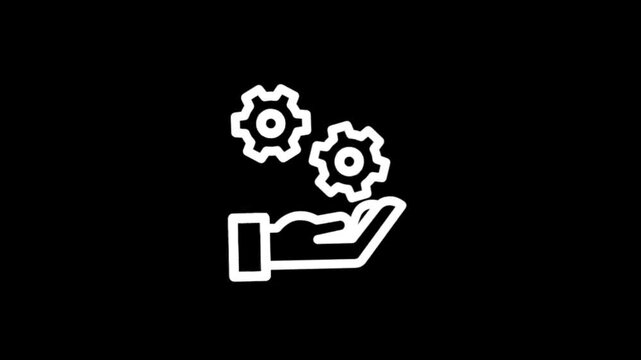 Hand holding gears icon animation representing teamwork and mechanical solutions