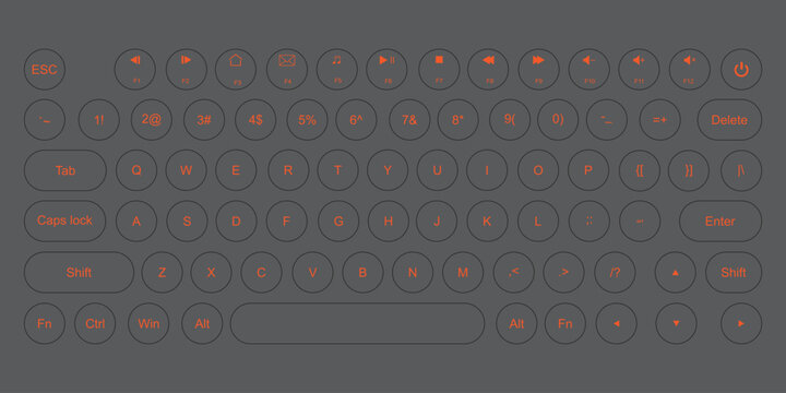 Dark Computer Keyboard with Red Backlit Keys and Shortcut Symbols