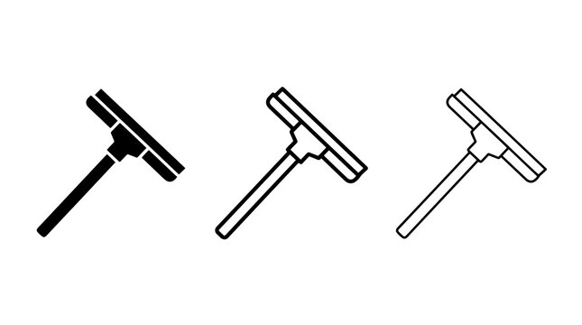 Minimalist squeegee window cleaning tools set in black vector silhouette style
