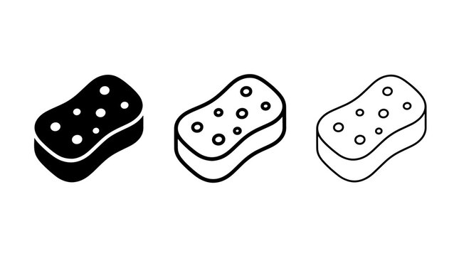 Minimalist sponge icon vector set featuring three cleaning tool styles for domestic use