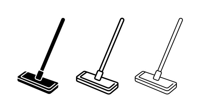 Minimalist floor mops icon set in clean outline and solid vector styles for cleaning design