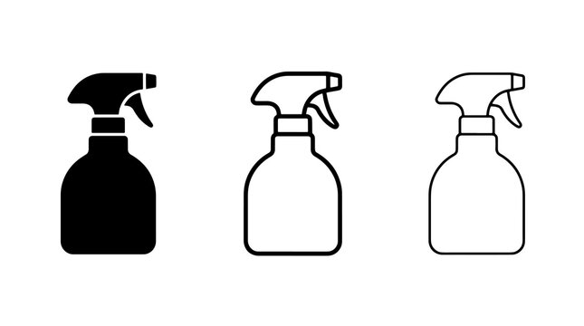 Minimalist spray bottle icons featuring silhouette and outline vector styles