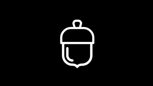 Simple white acorn icon animation on black background