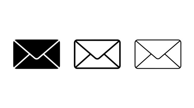 Minimalist envelope icons set featuring solid and outline vector styles for digital messaging