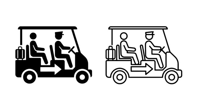 Minimalist golf cart icon vector set featuring passenger and driver symbols