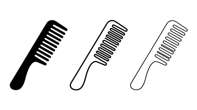 Minimalist black hair comb icons in silhouette and outline style