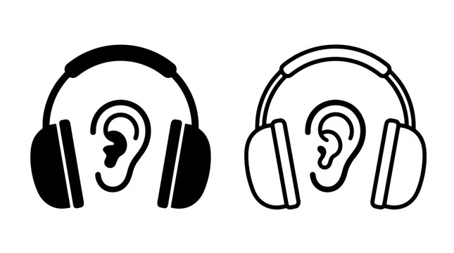 Minimalist headphones icon featuring ear symbols in flat vector style for audio design