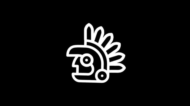 Stylized Aztec warrior headdress icon animation on black background