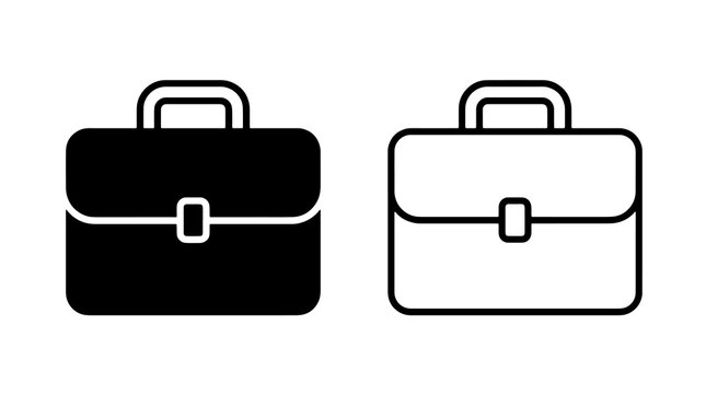 Minimalist briefcase icons showing solid and outlined vector office luggage symbols