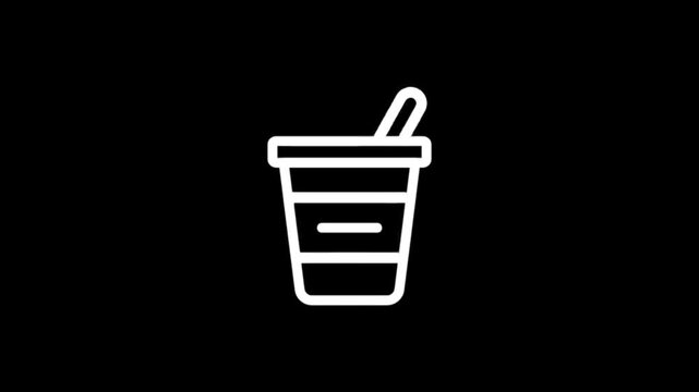 Simple white icon of a disposable cup with a straw on a black background