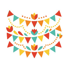 Fototapeta premium Colorful bunting flags and flowers decoration